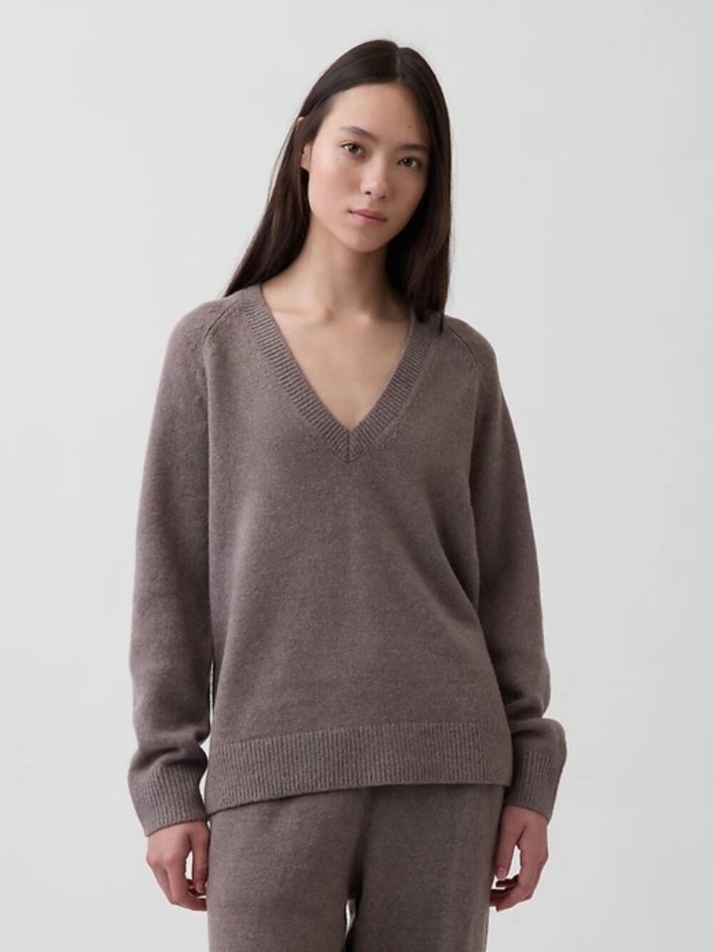 GAP  CashSoft Oversized V-Neck Sweater M | Toasted almond brown heather, NWT